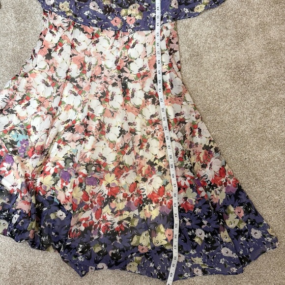 Floral Chiffon Fit & Flare Dress Size 8 Ruffle Sleeve Wedding Guest Formal - Picture 13 of 13